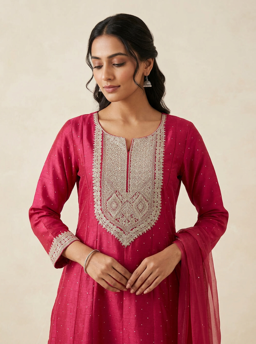 Rani Pink Zardozi Yoke Kurta
