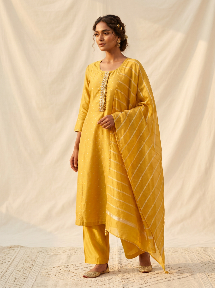 Marigold Leheriya Suit Set