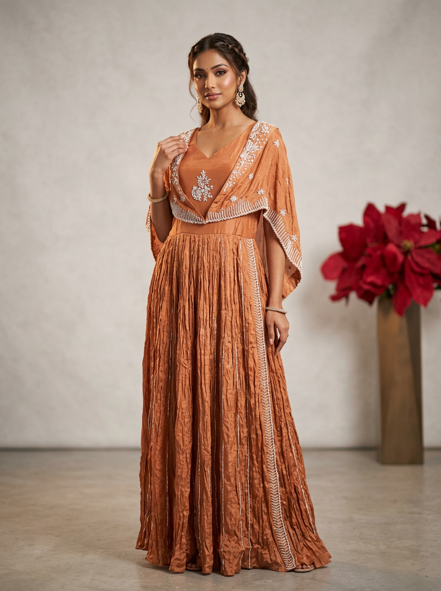 Rust & Pearl Crinkle Anarkali