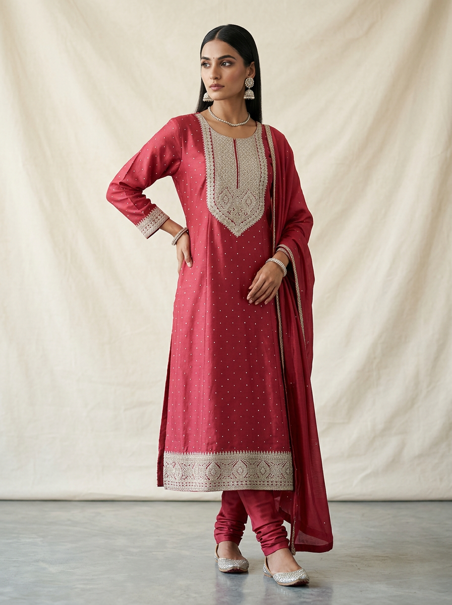 Deep Rose Silver-Yoke Suit Set
