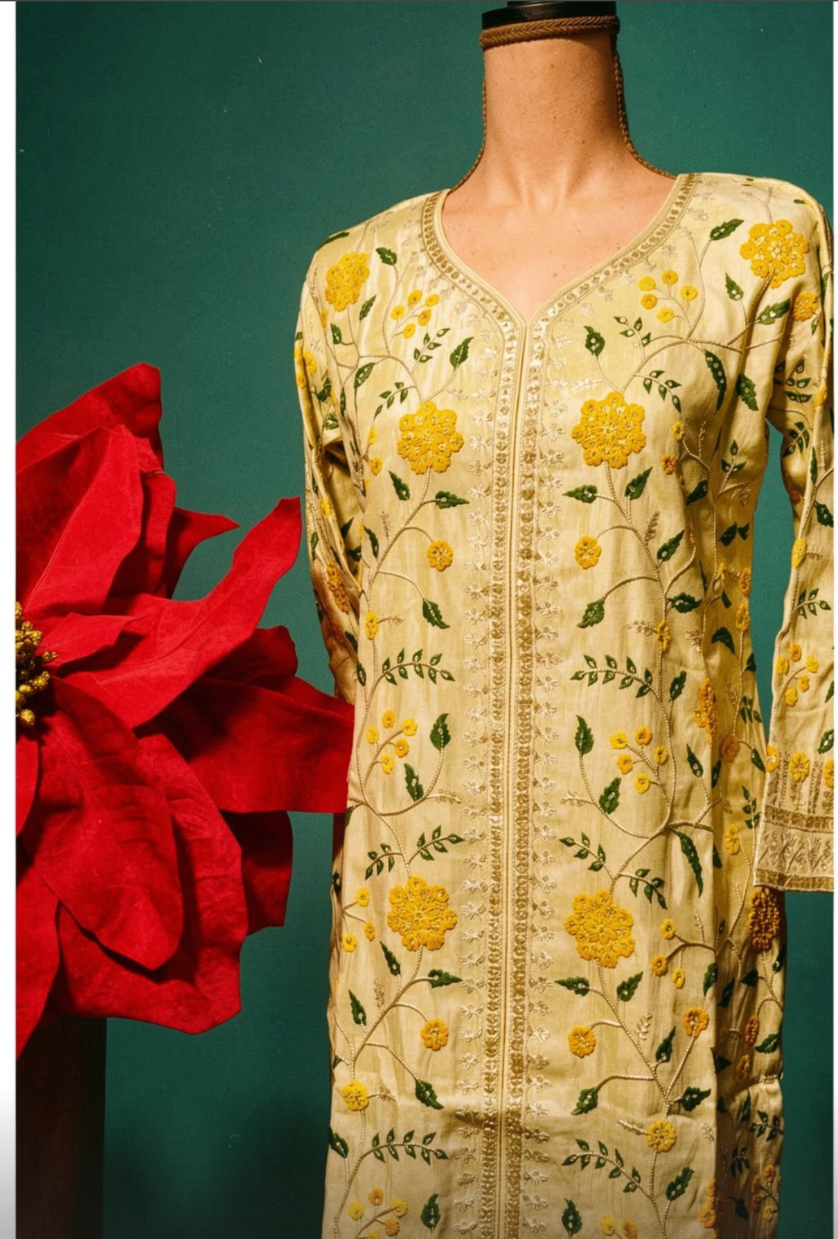 Marigold Embroidered Silk Kurta